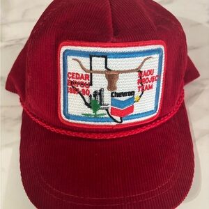 Vtg Chevron Red Corduroy Cap